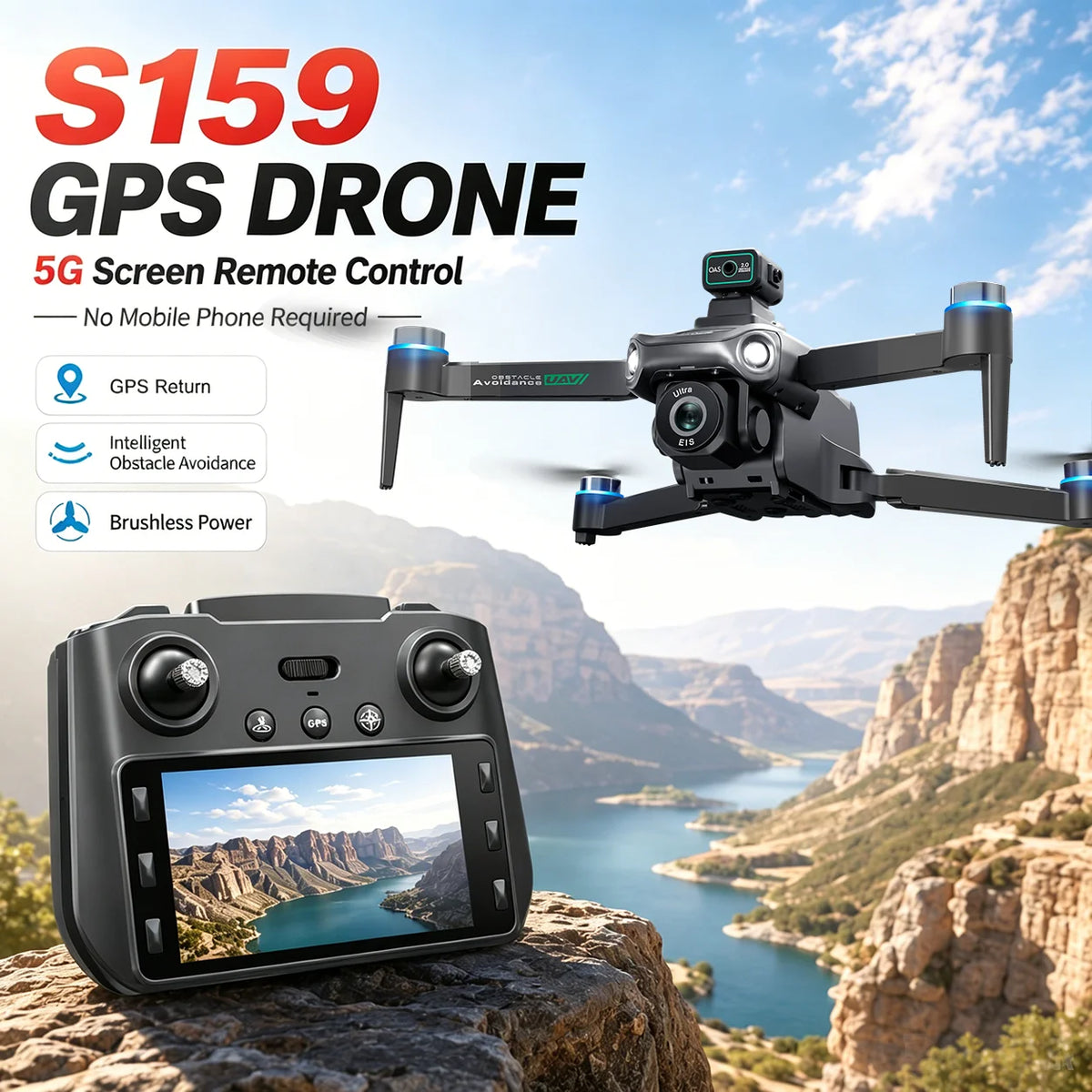ZNLYRION GPS Drone S159 Brushless with 8K Camera 5G FPV Optical Flow Hover and 20Mins Flight Time
