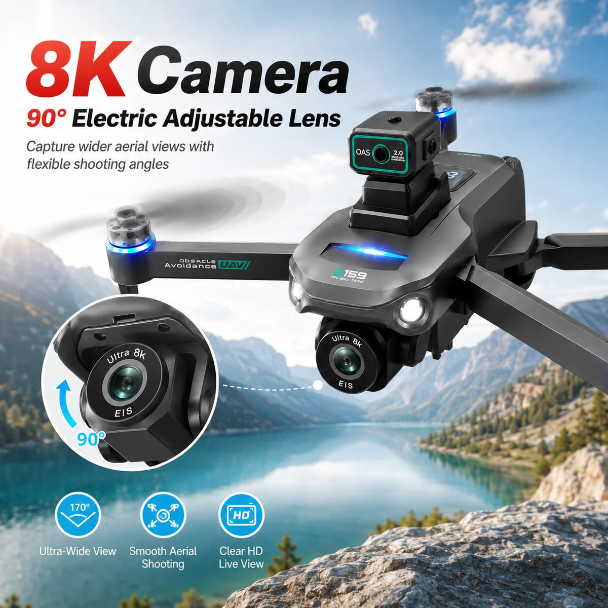 ZNLYRION GPS Drone S159 Brushless with 8K Camera 5G FPV Optical Flow Hover and 20Mins Flight Time