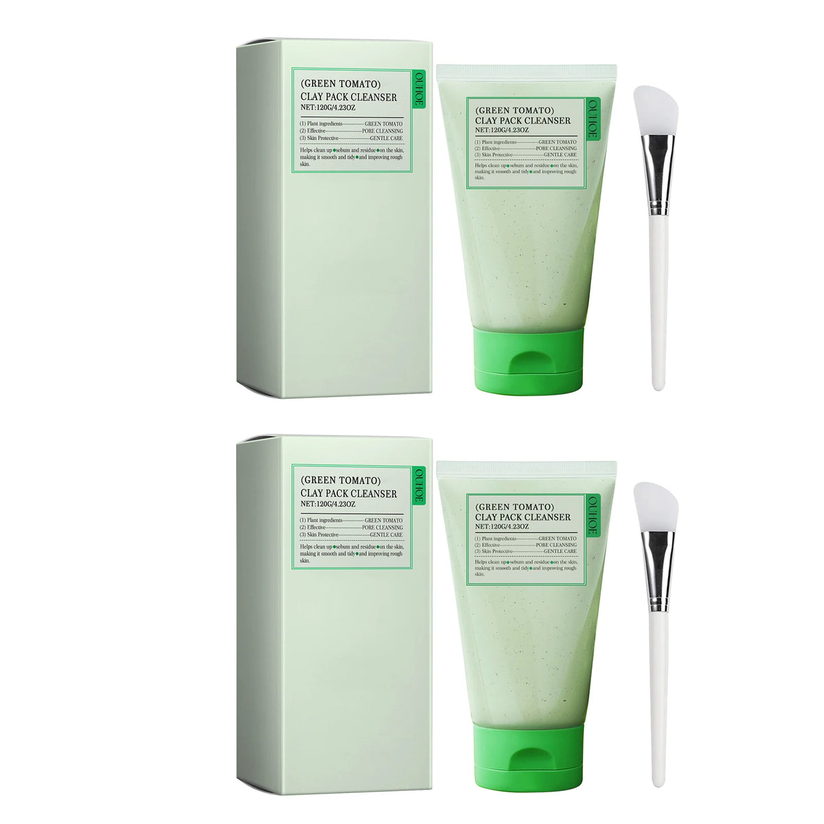 Ouhoe Green Tomato Face Wash Deep Pore Cleanser Oil Control Brightening Gentle Daily Exfoliating Gel Wash Off Type With Spatula Facial Cleanser