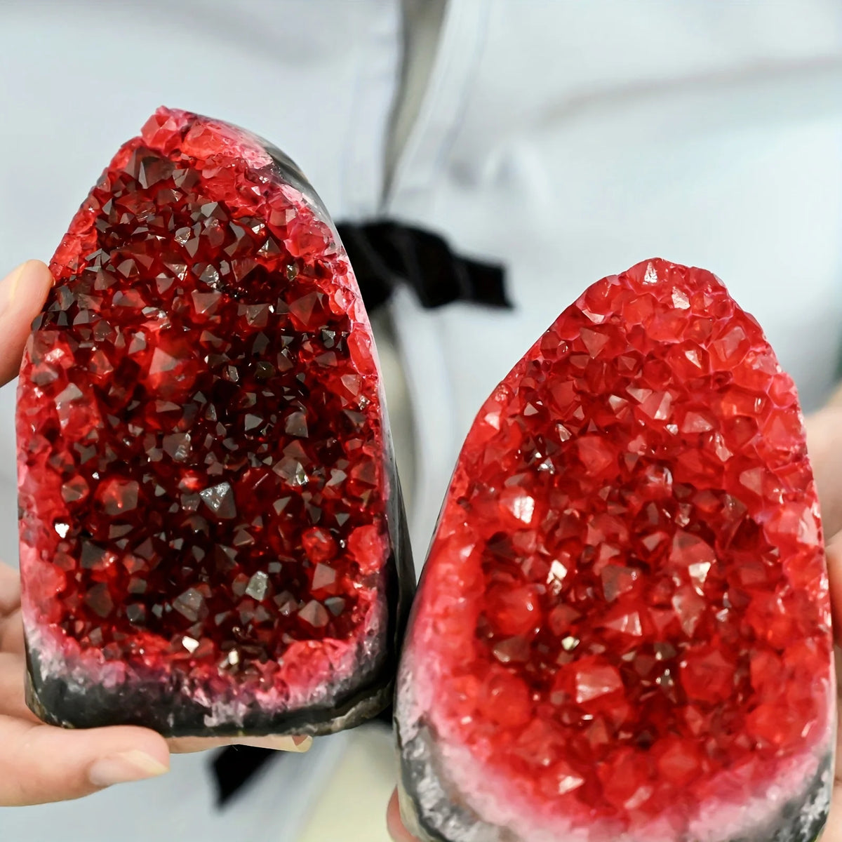 Red Geode Cluster With Cut Base for Home and Office Decor