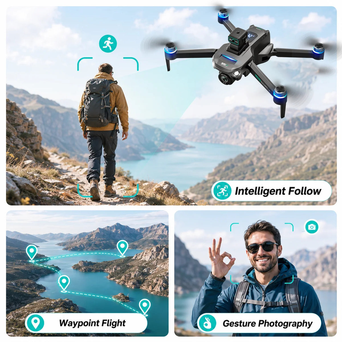 ZNLYRION GPS Drone S159 Brushless with 8K Camera 5G FPV Optical Flow Hover and 20Mins Flight Time