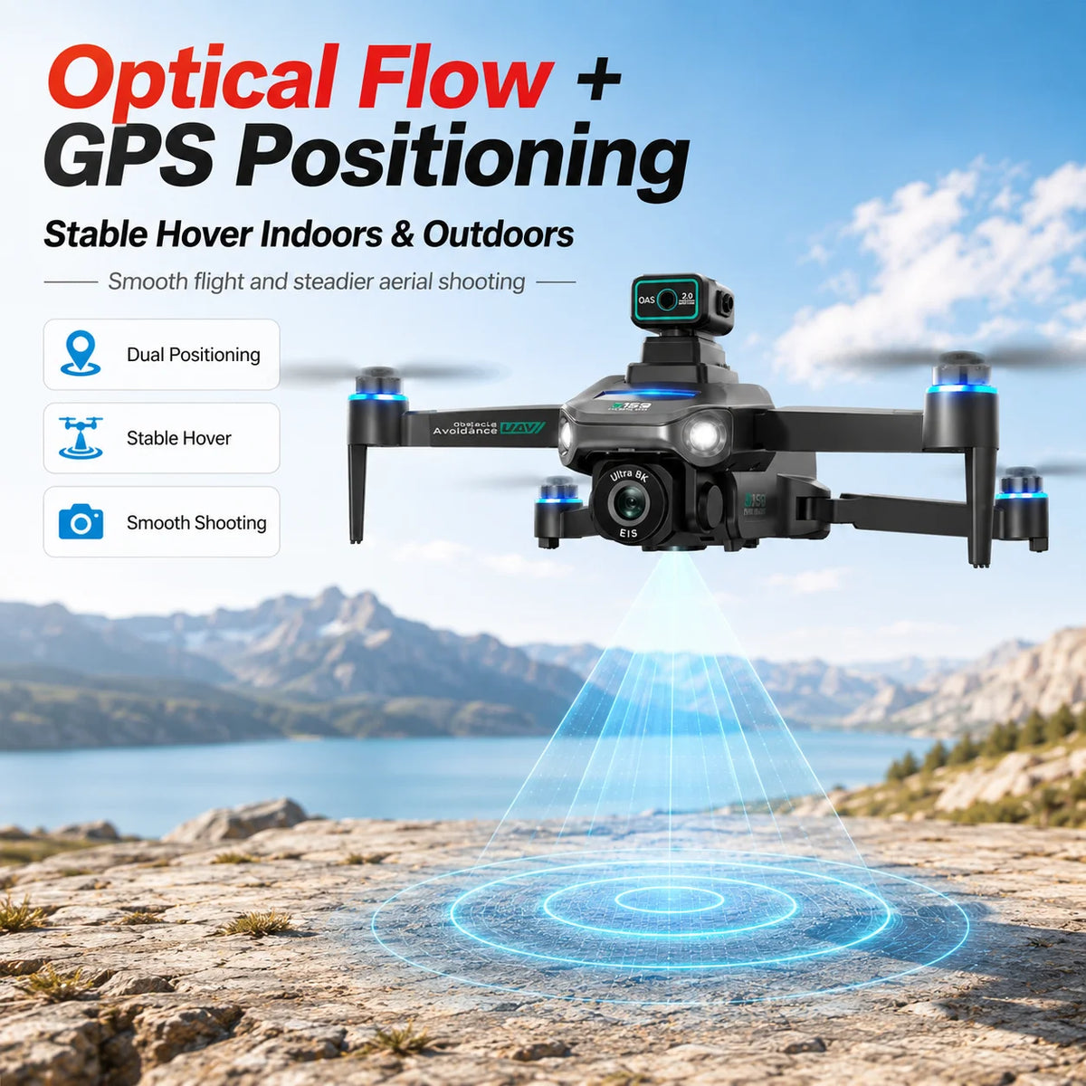 ZNLYRION GPS Drone S159 Brushless with 8K Camera 5G FPV Optical Flow Hover and 20Mins Flight Time