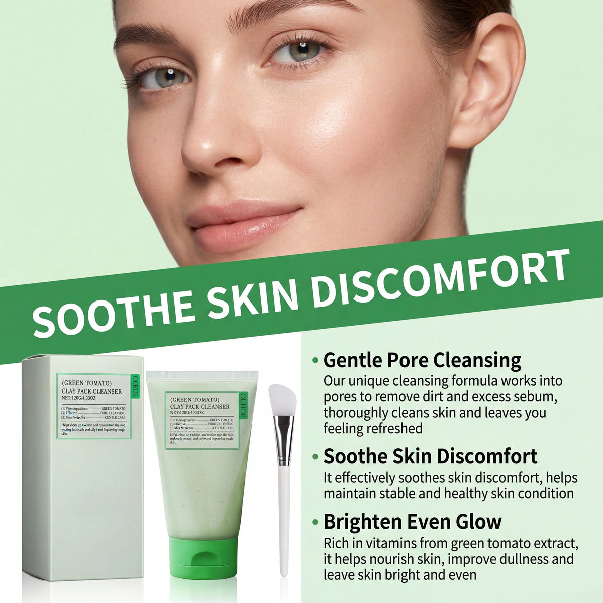 Ouhoe Green Tomato Face Wash Deep Pore Cleanser Oil Control Brightening Gentle Daily Exfoliating Gel Wash Off Type With Spatula Facial Cleanser