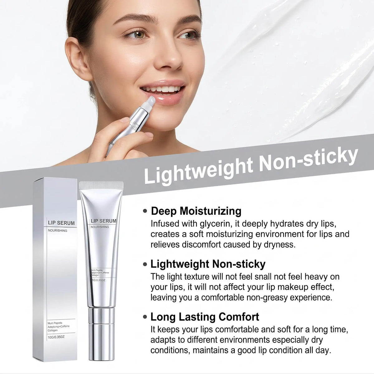Lip Nourishing Serum Hydrating Moisturizing Plumping Firming Collagen Peptides Fade Lines Lip Plumper Volumizing Smoothing Gloss Treatment