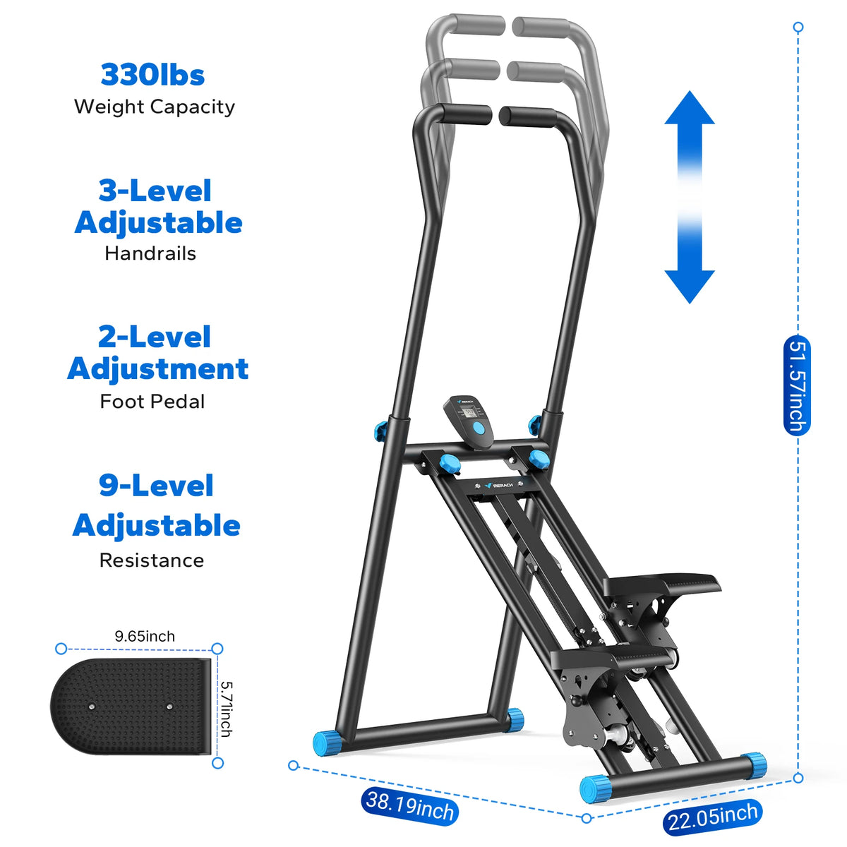 MERACH Stair Stepper Foldable Full Body Workout Silent Multi-functional Adjustable Fitness Climbing Machine for Home Use Exercise Running Sweating