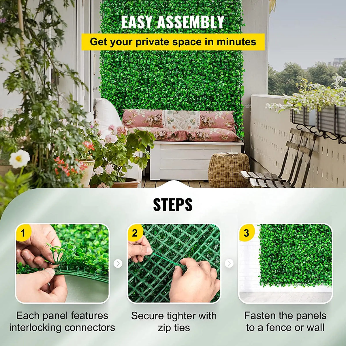 SucceBuy Artificial Plant Wall Decoration Boxwood Hedge Wall Panel Home Decor Fake Grass Backdrop Wall Privacy Hedge Screen