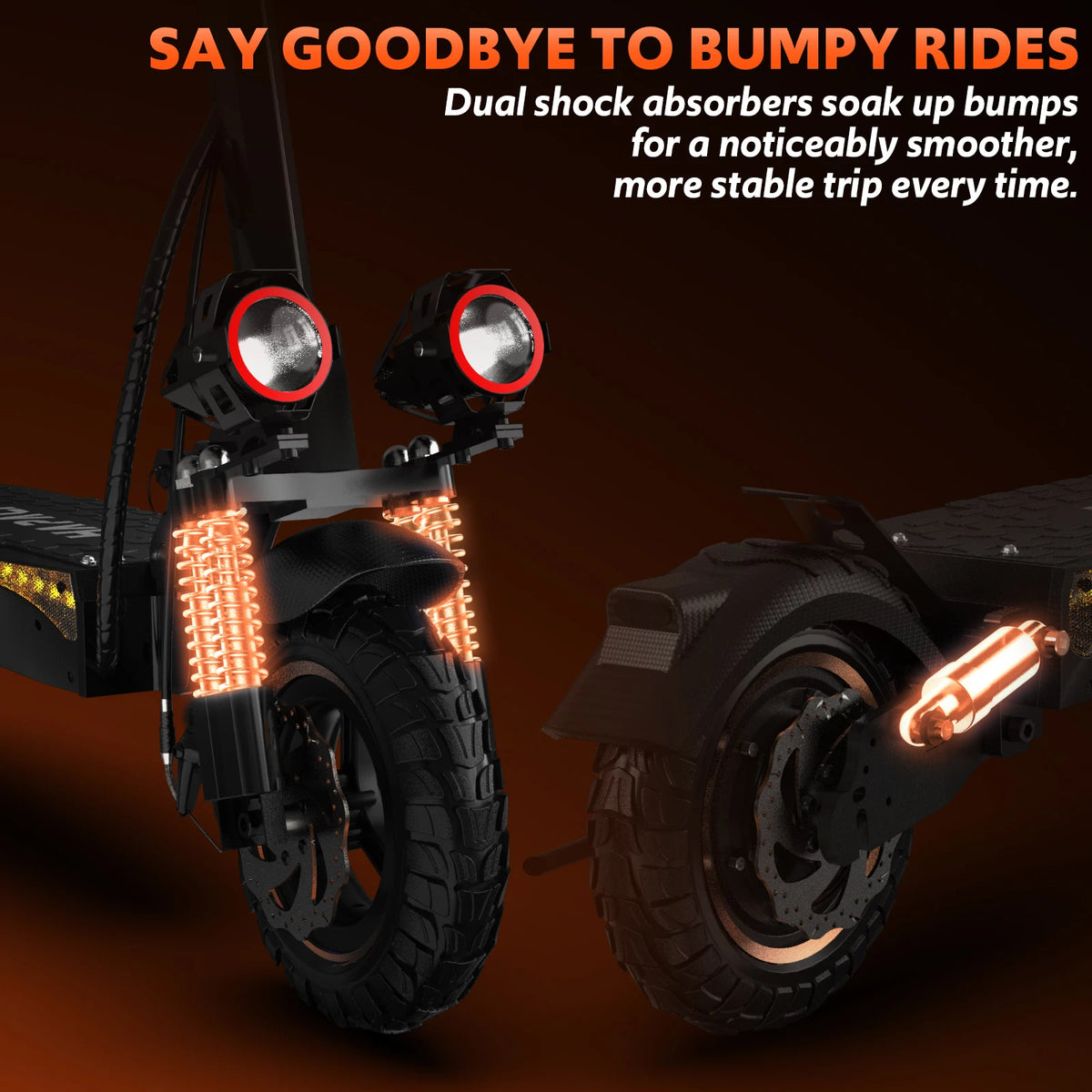 Off Road Electric Scooter, 48V 15AH Folding E-Scooter for Adult Up to 31Mph & 31Miles, 1200W Motor, 11" All Terrain Tire with Dual Suspension & Side Light