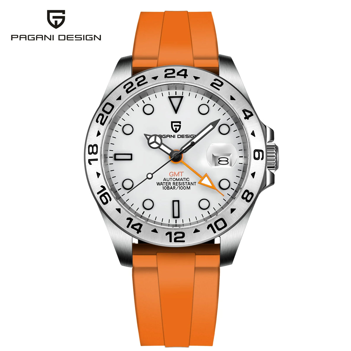 PAGANI DESIGN PD-1682 GMT Automatic Watch Men 42mm Sapphire Glass 100M Waterproof Date FKM Rubber Strap Mechanical Wristwatch