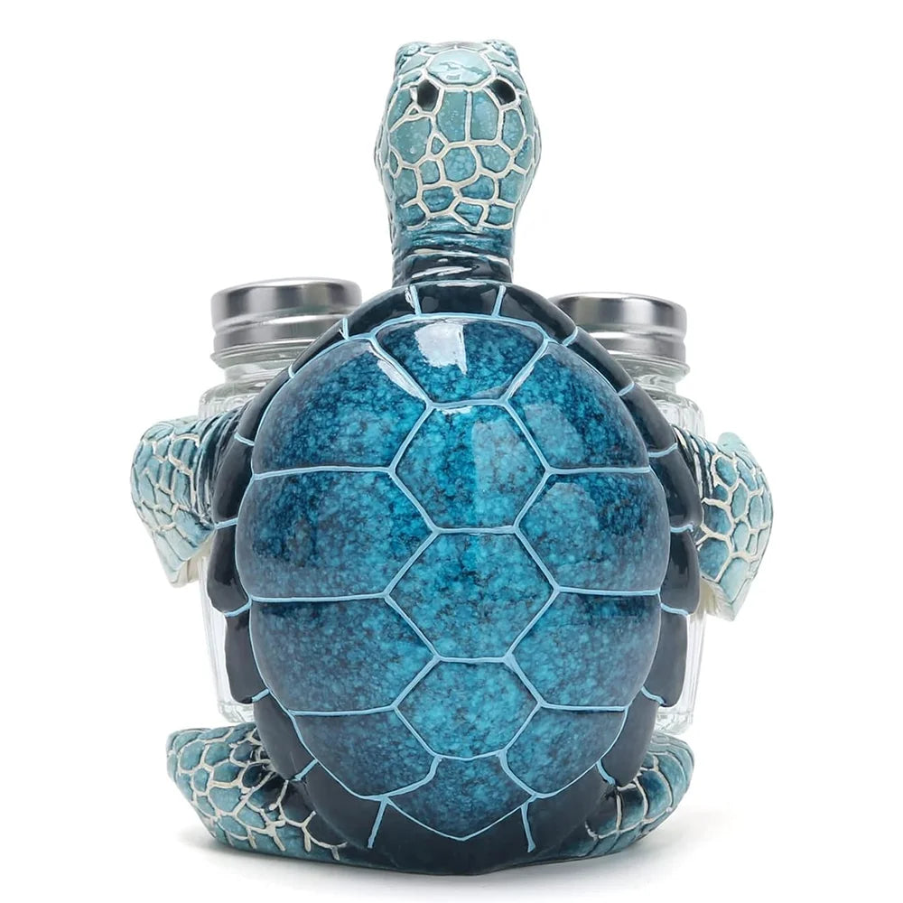 Resin Sea Turtle Salt And Pepper Shaker Holder With Glass Shakers Coastal Decor