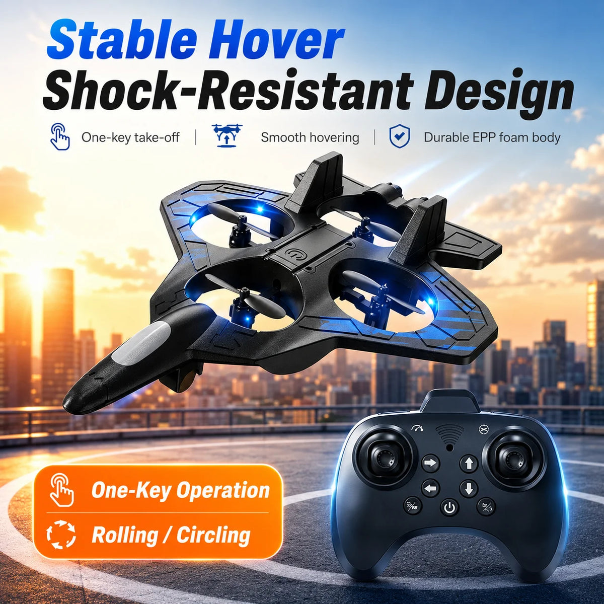 YL87 EPP Foam RC Fighter Plane With LED Lights and 360 Stunts for Kids