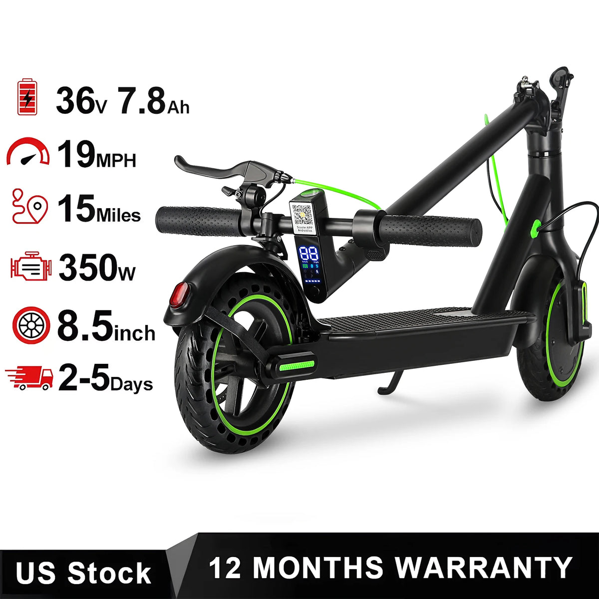 Electric Scooter for Adults, 8.5" Tires, 19Mph, 350WW Motor, 36V 7.8Ah Battery,21Miles Range, Folding E-Scooter with Dual Suspension,APP Control