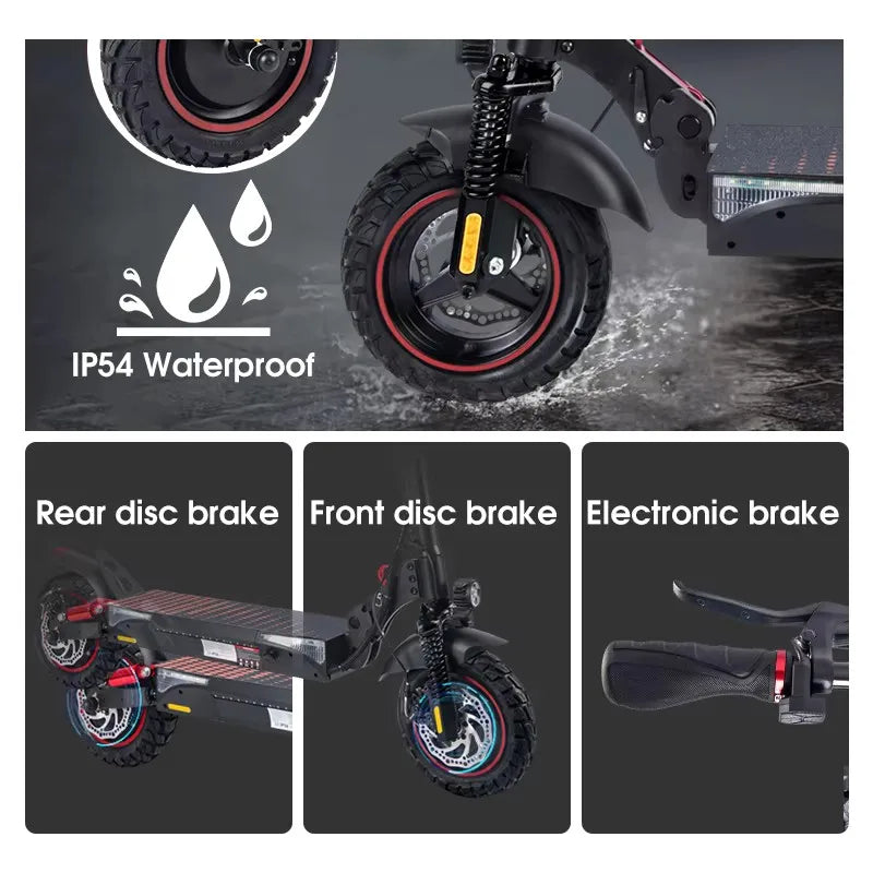 WildStride T4Pro Electric Scooter Adults 900W Peak Motor 48V 15Ah Battery 25-38 Miles Long Range 25MPH Max Speed 10" Off-Road Tires Foldable Dual Suspension LED Headlight Heavy Duty All Terrain E-Scooter for City Commute 25°