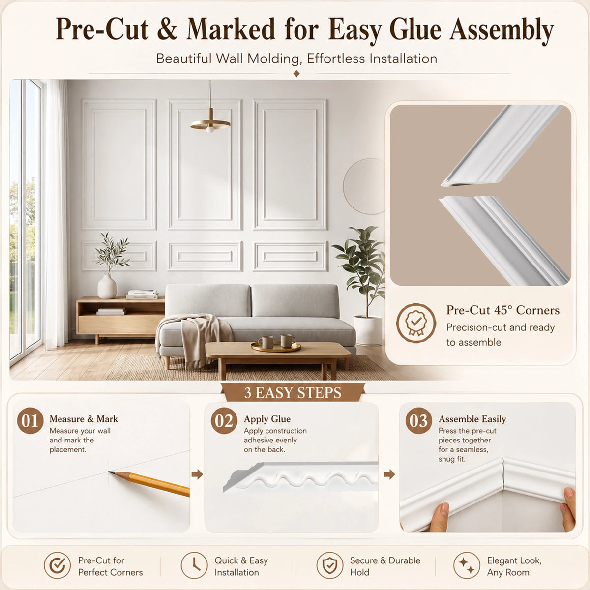 Peel And Stick Double Frame Wainscoting Wall Molding Kit 3 Sets