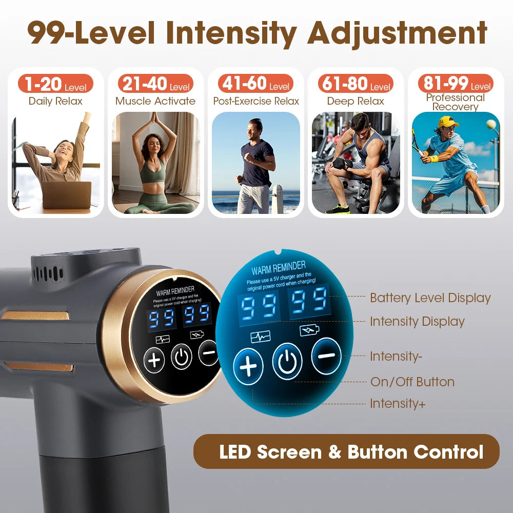 Cordless Percussion Massager Gun with 99 Speeds and 11 Massage Heads