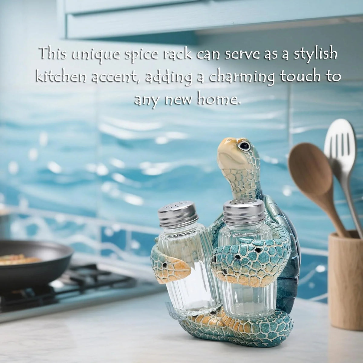 Resin Sea Turtle Salt And Pepper Shaker Holder With Glass Shakers Coastal Decor