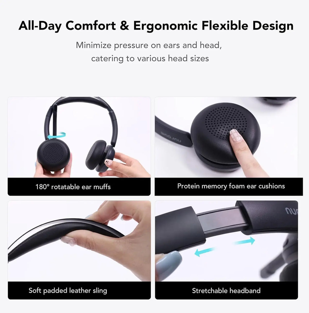 Nuroum Bluetooth 5.3 Wireless Headset With ENC Mic and USB Dongle