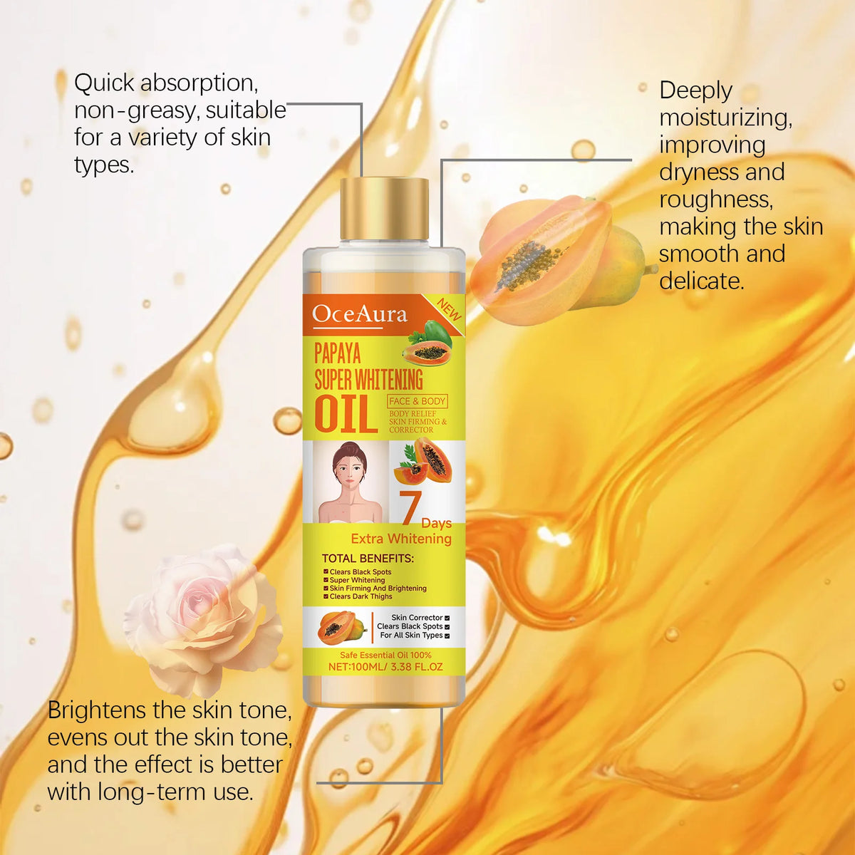 Papaya Face Body Moisturizer Oil Brightening Firming Skin Improve Dullness Anti Sagging Remove Blemish Super Body Whitening Oil