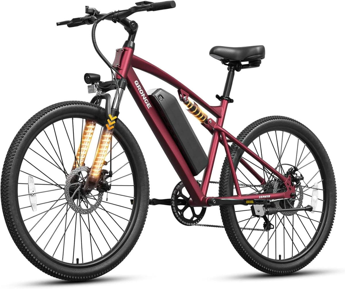 QRONGE Zephyr 1000W Electric Mountain Bike 486Wh Battery Full Suspension