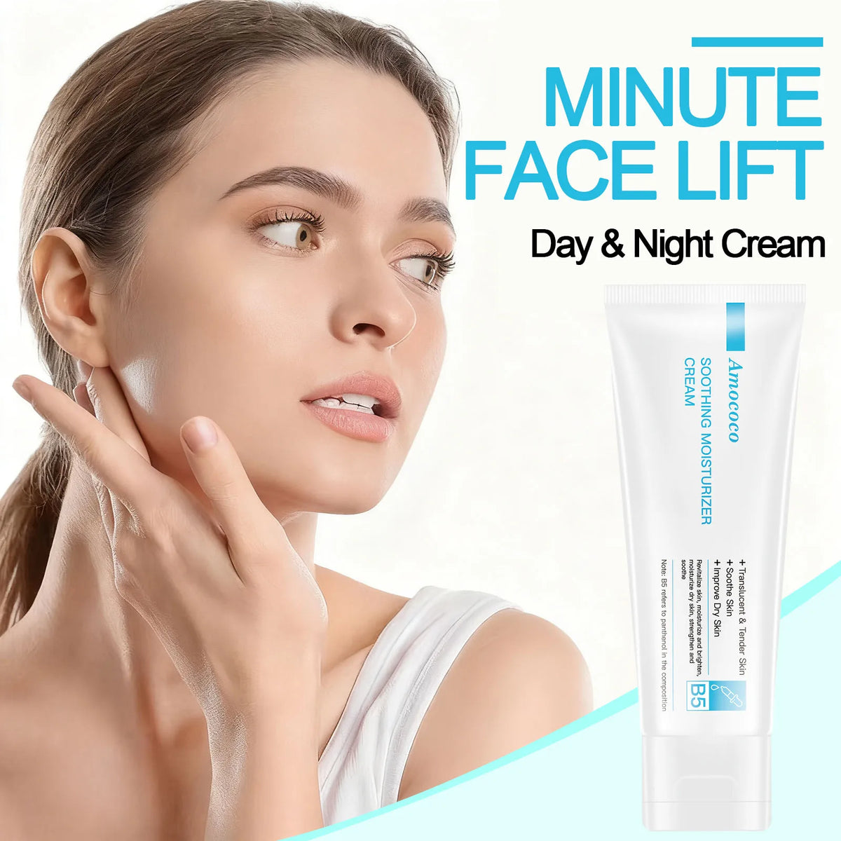 Amococo B5 Face Moisturizer Cream 80g Soothing Hydrating Facial Cream with Panthenol and Hyaluronic Acid Daily Moisturizing Skin Care for Face Lightweight Cream for Dry Skin Care Routine