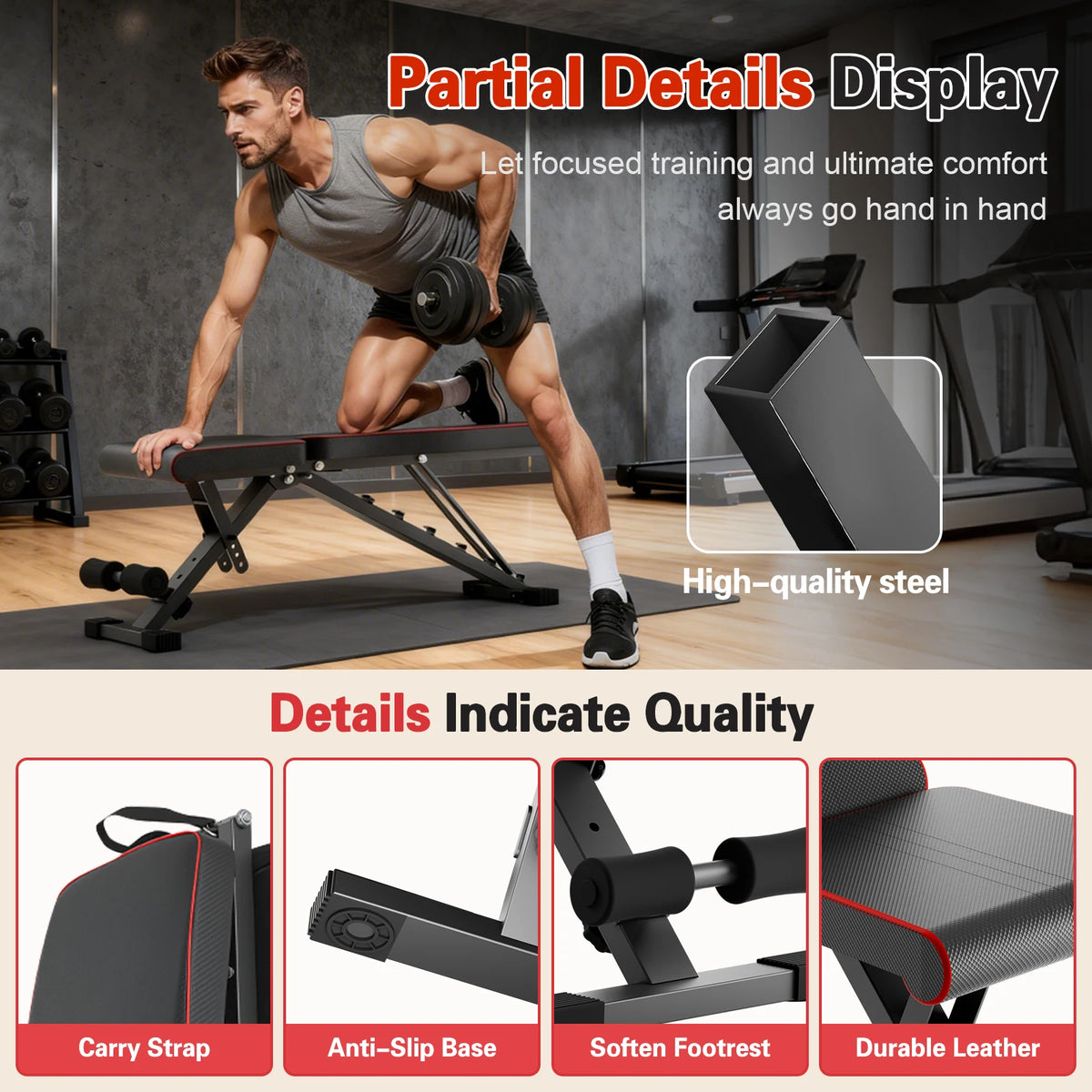 Adjustable Foldable Weight Bench 660 Lb Capacity 6 Position Backrest