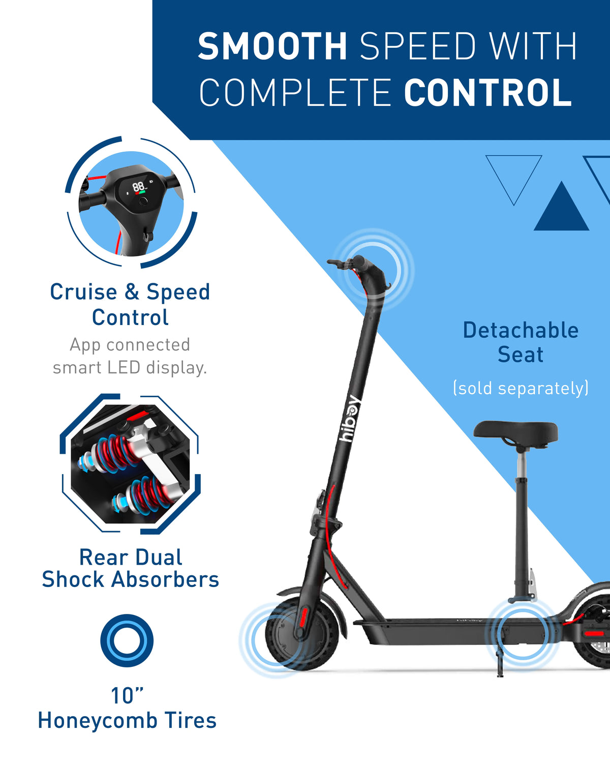 Hiboy KS4 Pro Electric Scooter 500W Powerful Motor, 10" Honeycomb Tires, Up to 25 Miles, 19 MPH Max Speed, Foldable for Easy Storage, Adults Favorite, Hiboy Smart App Control, LED Lights, Lightweight Design, Ideal for City Co