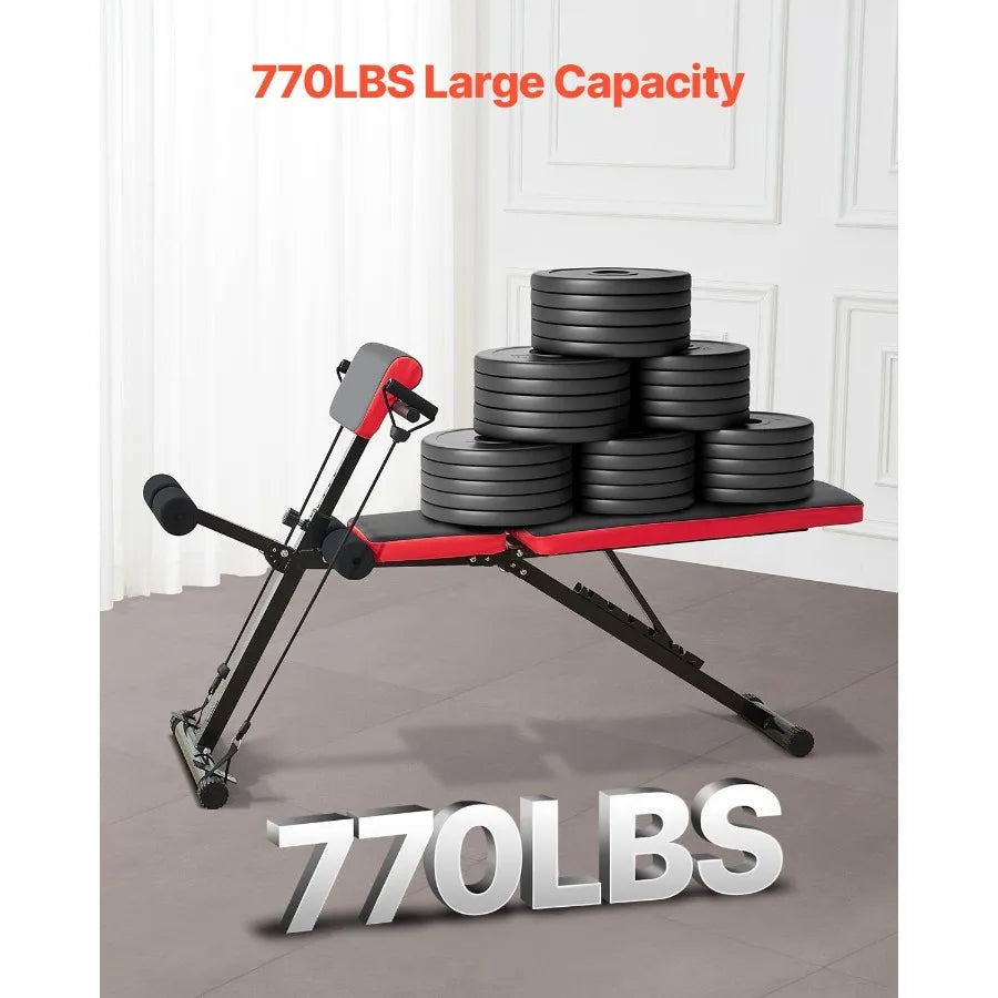 Adjustable Roman Chair Hyperextension Bench for Full Body Workout – 770 LBS Capacity, Foldable & Compact Design for Home Gym