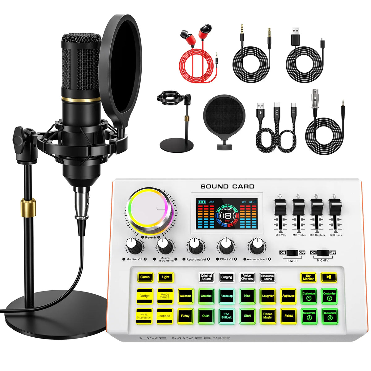 Tenlamp Y300 BM800 Live Sound Mixer Podcast Recording Bundle for 4 People
