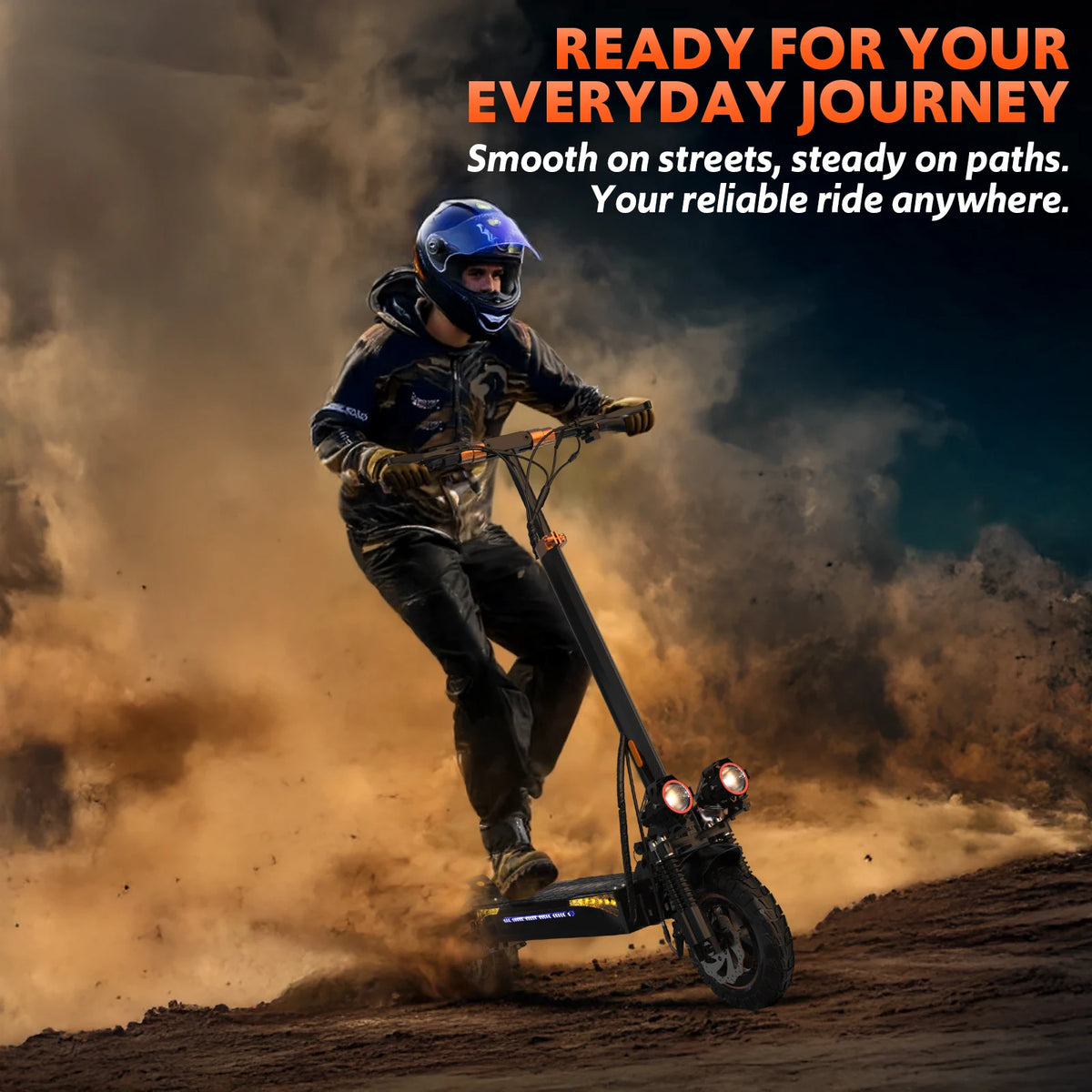 Off Road Electric Scooter, 48V 15AH Folding E-Scooter for Adult Up to 31Mph & 31Miles, 1200W Motor, 11" All Terrain Tire with Dual Suspension & Side Light