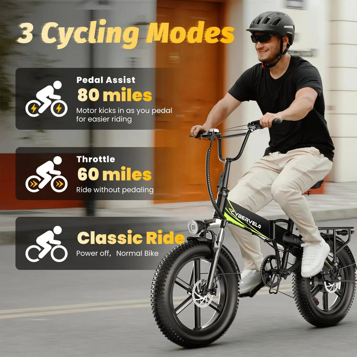 Cybervelo 20' 1000W Foldable Mountain Sand Off Road E-Bike 48V 20AH Built-in Battery 80 Miles+ Long Range Electric-Bike for Adult EK5