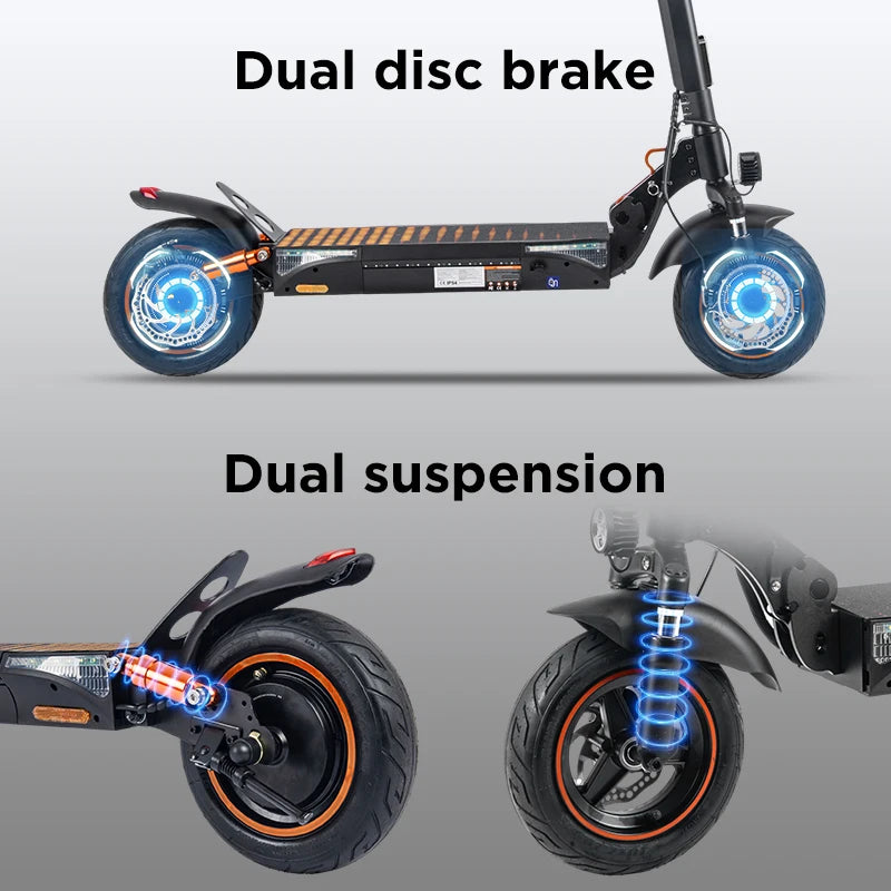 WildStride T4Pro Electric Scooter Adults 900W Peak Motor 48V 15Ah Battery 25-38 Miles Long Range 25MPH Max Speed 10" Off-Road Tires Foldable Dual Suspension LED Headlight Heavy Duty All Terrain E-Scooter for City Commute 25°