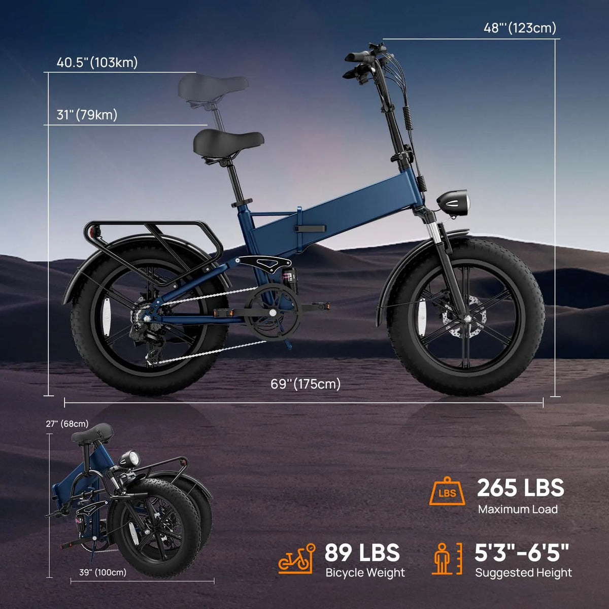 URLIFE T5 Foldable Electric Bike 20 Inch Fat Tire E-Bike for All Terrain 48V Removable Battery Long Range 80Miles Full Suspension Adult Electric Mountain Bike