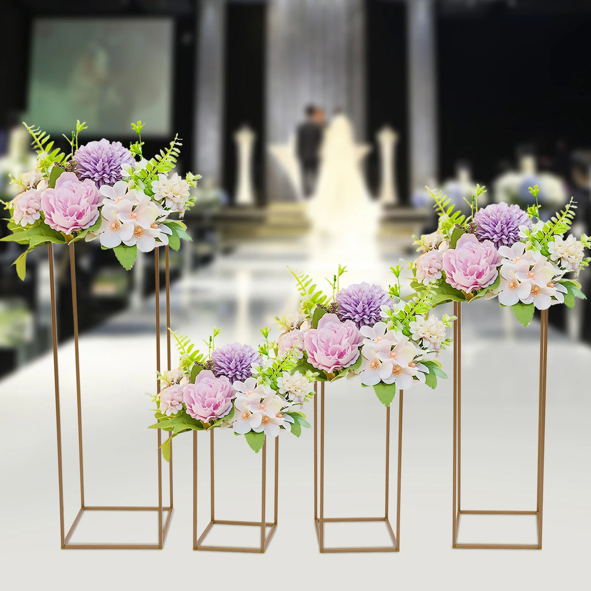 Gold Metal Wedding Flower Vase Stands Set of 4 for Centerpieces