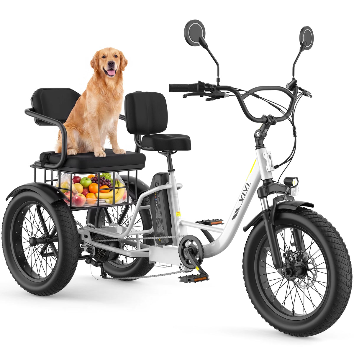 Vivi FAM01 Electric Tricycle for Adults with Basket & Seater, 750W Motor e Trike, 20''X4'' Fat Tire 3 Wheel E Bike, 48v 18AH Removable Battery, Rear Differential Bicycle, Up to 60+ Miles