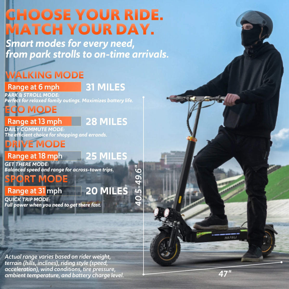 Off Road Electric Scooter, 48V 15AH Folding E-Scooter for Adult Up to 31Mph & 31Miles, 1200W Motor, 11" All Terrain Tire with Dual Suspension & Side Light