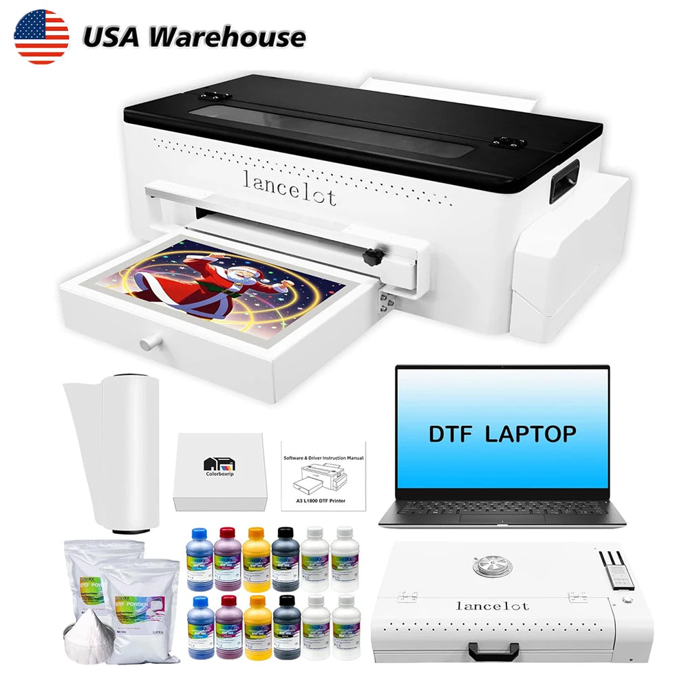 A3 DTF Printer Bundle with L1800 Printhead Laptop and Curing Oven