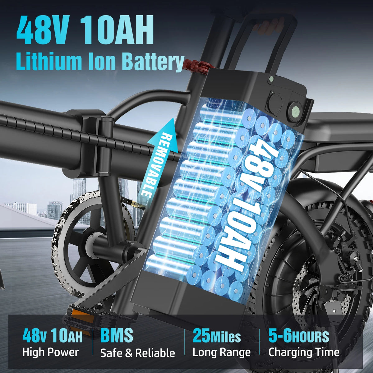 ASKGO Folding Electric Bike for Adults Teens, 750W Peak Commuter Ebike, 14" Portable Mini Ebike, 20MPH Max Speed, 25 Miles Range, Dual Brake, 3-Speed Modes
