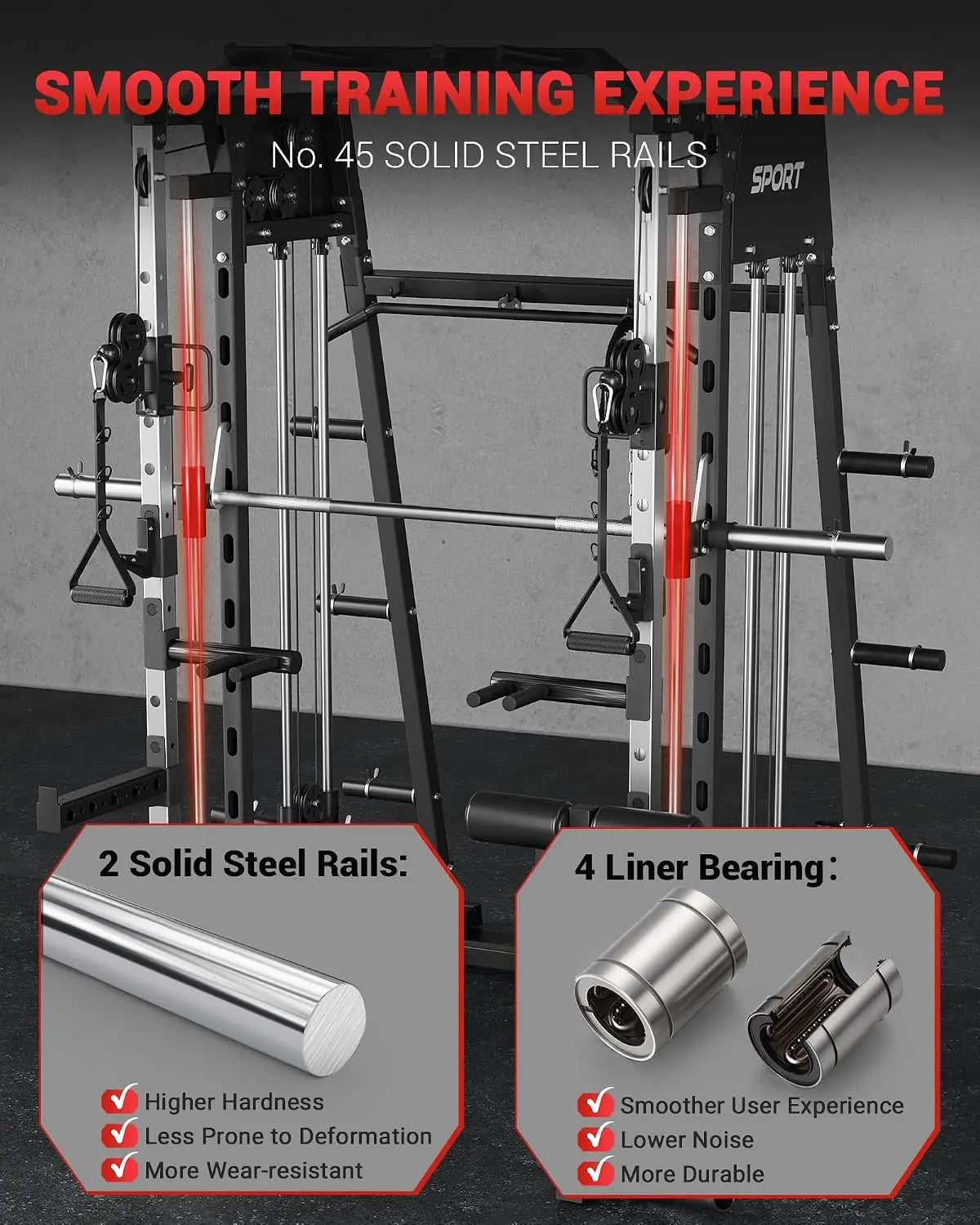 2,200 LBS All-in-One Smith Machine Home Gym, Squat Rack & Power Cage
