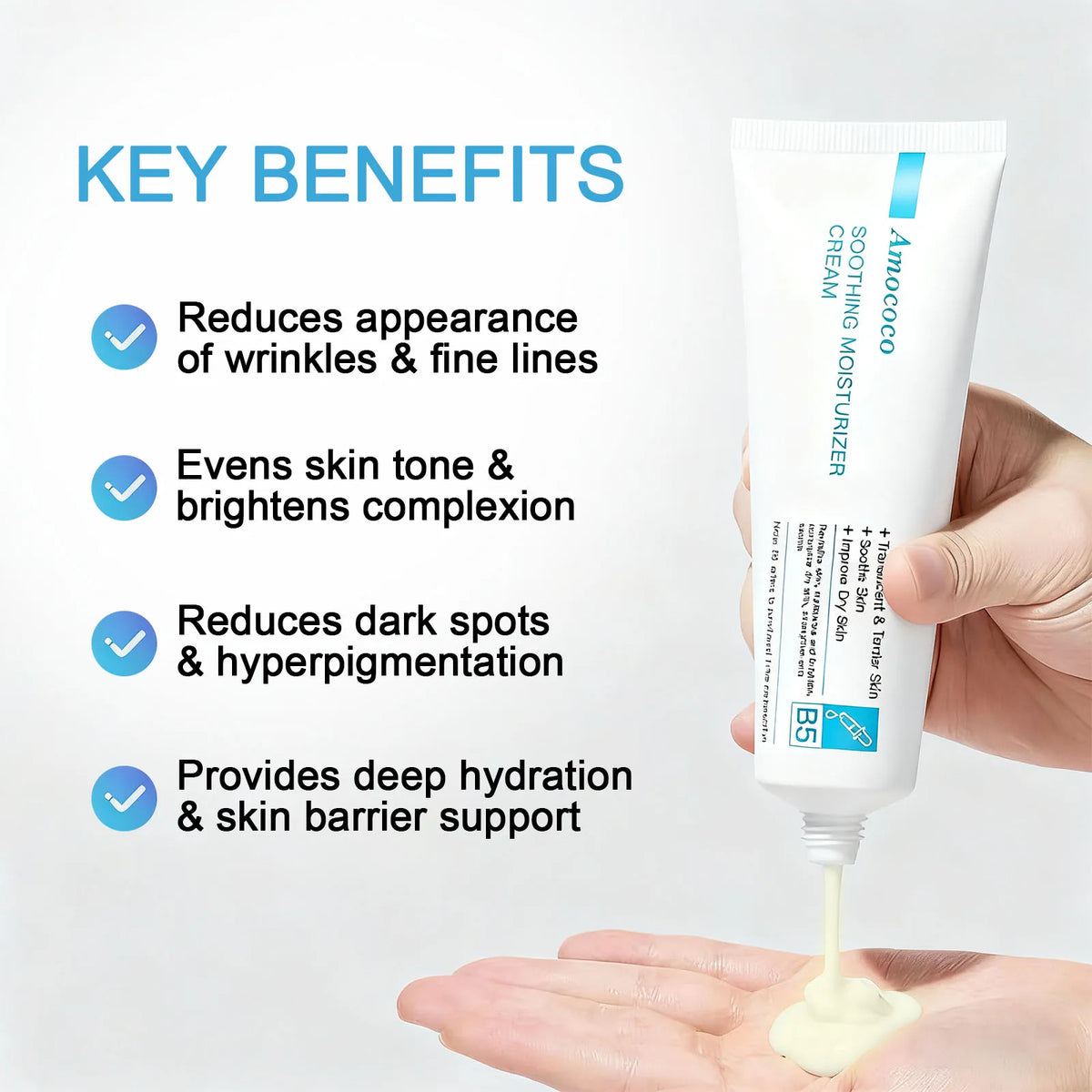 Amococo B5 Face Moisturizer Cream 80g Soothing Hydrating Facial Cream with Panthenol and Hyaluronic Acid Daily Moisturizing Skin Care for Face Lightweight Cream for Dry Skin Care Routine