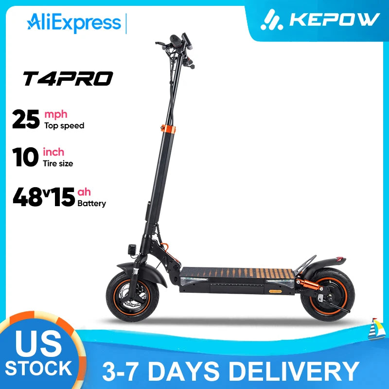 WildStride T4Pro Electric Scooter Adults 900W Peak Motor 48V 15Ah Battery 25-38 Miles Long Range 25MPH Max Speed 10" Off-Road Tires Foldable Dual Suspension LED Headlight Heavy Duty All Terrain E-Scooter for City Commute 25°