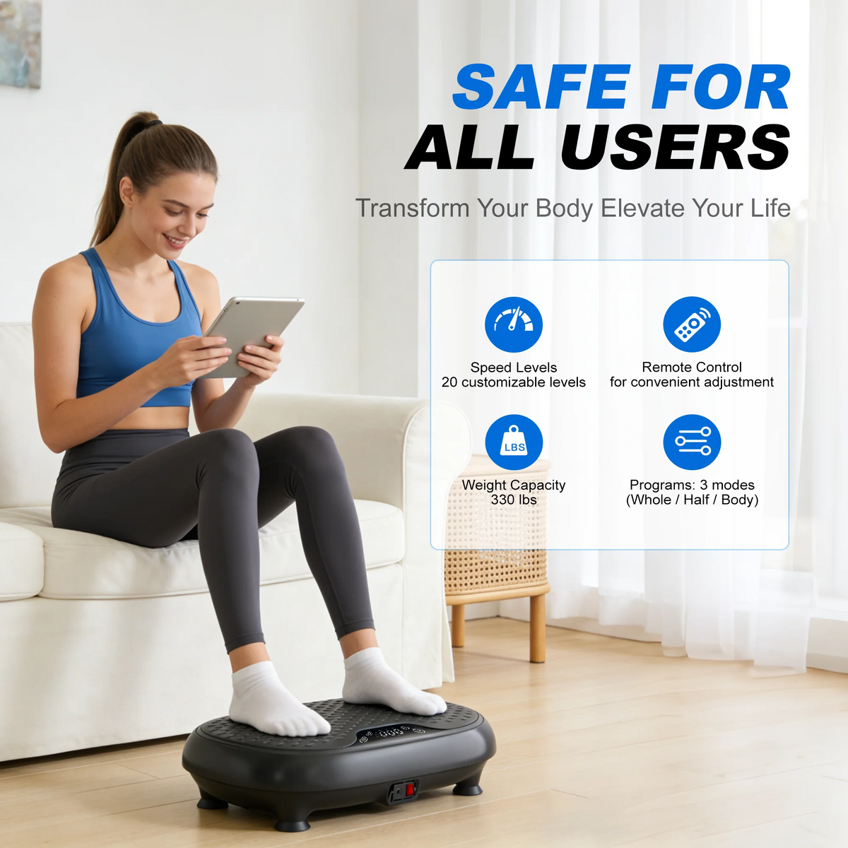 Vibration Fitness Plate with 20 Speeds 330 Pound Capacity and LED Display