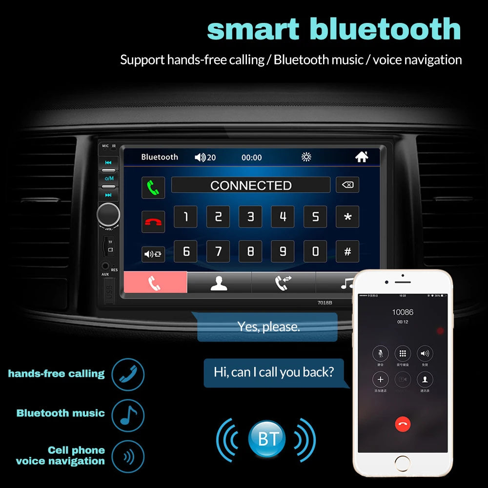 7 Inch 2 Din Car Stereo MP5 Player With Bluetooth USB Mirror Link