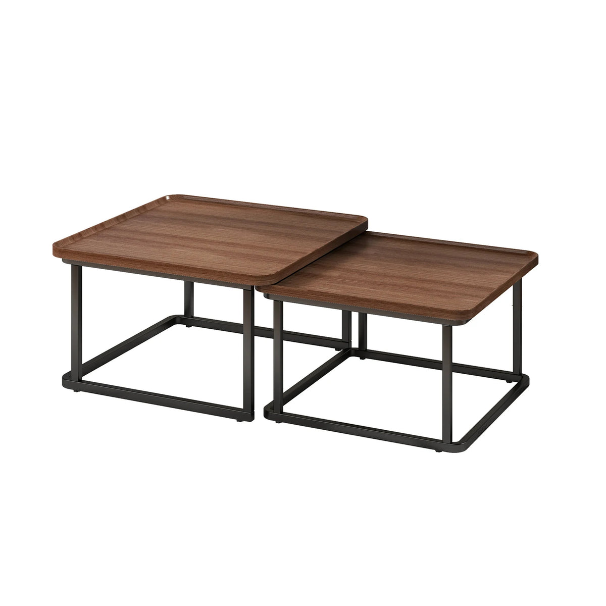 Square Nesting Coffee Tables Set of 2 Space Saving Fluted Side Tables