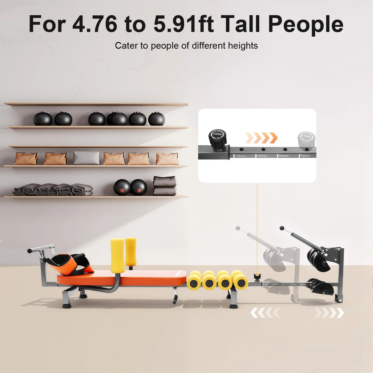 Back Stretch Bench – Adjustable 4.76-5.91ft – 286.6 Lbs – Traction & Decompression – U-Shape Footrest – Neck Back Relief – Orange Black