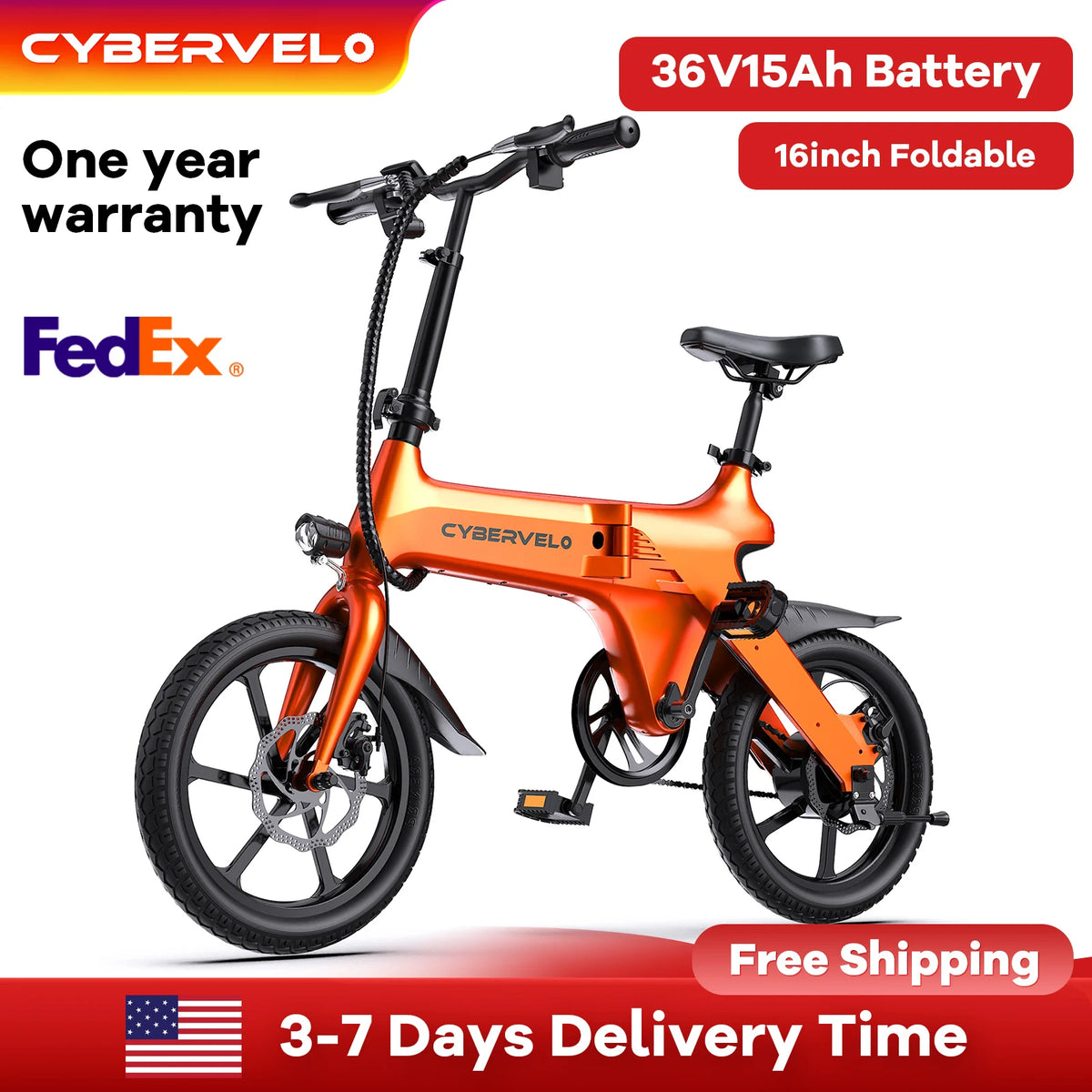 Cybervelo 500W Peak Motor, Foldable E-Bike, Adult City Travel Electric Bike, 20MPH Ultra Light Weight Long Range Commuter EK13