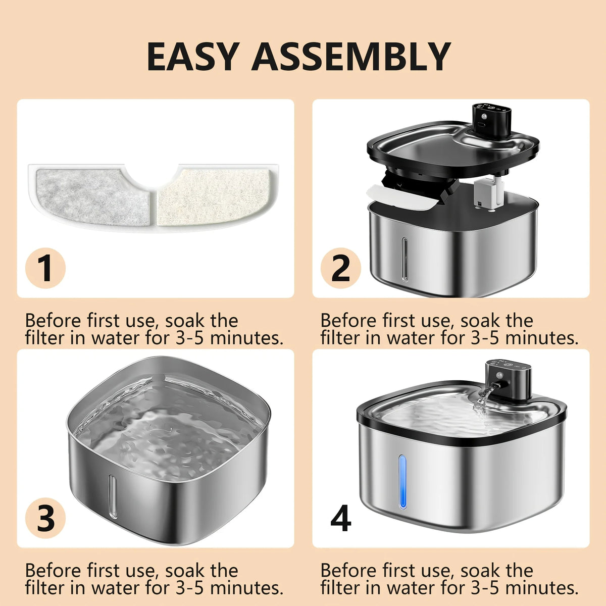 118 Oz Stainless Steel Smart Cat Water Fountain With Motion Sensor