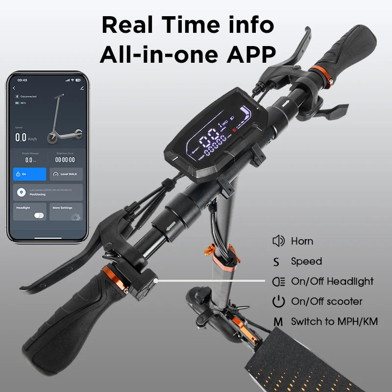 WildStride T4Pro Electric Scooter Adults 900W Peak Motor 48V 15Ah Battery 25-38 Miles Long Range 25MPH Max Speed 10" Off-Road Tires Foldable Dual Suspension LED Headlight Heavy Duty All Terrain E-Scooter for City Commute 25°