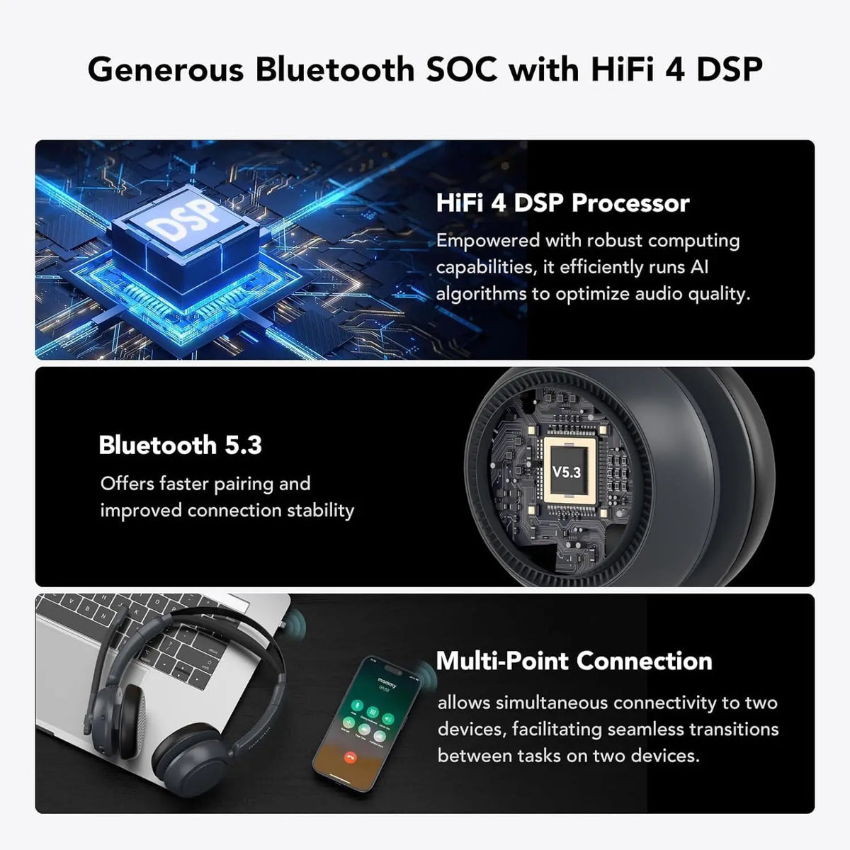 Nuroum Bluetooth 5.3 Wireless Headset With ENC Mic and USB Dongle