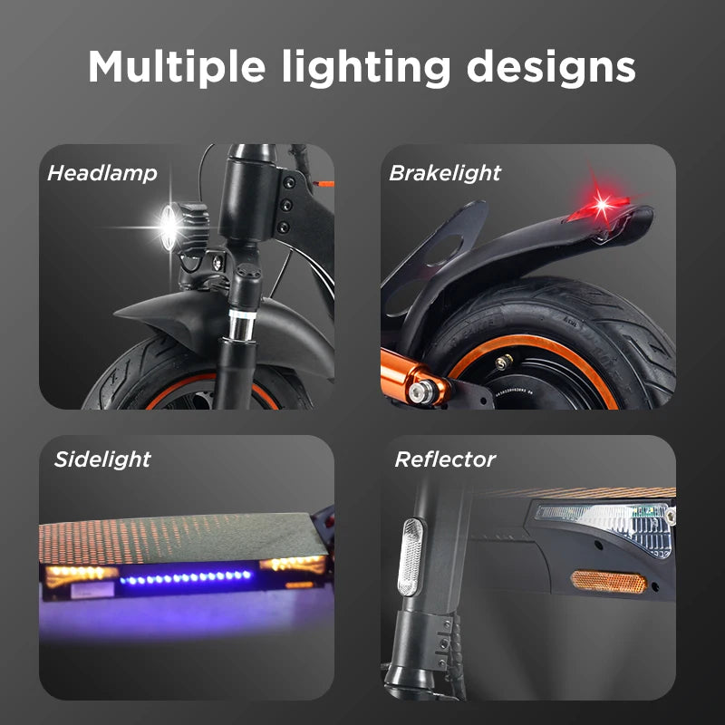 WildStride T4Pro Electric Scooter Adults 900W Peak Motor 48V 15Ah Battery 25-38 Miles Long Range 25MPH Max Speed 10" Off-Road Tires Foldable Dual Suspension LED Headlight Heavy Duty All Terrain E-Scooter for City Commute 25°