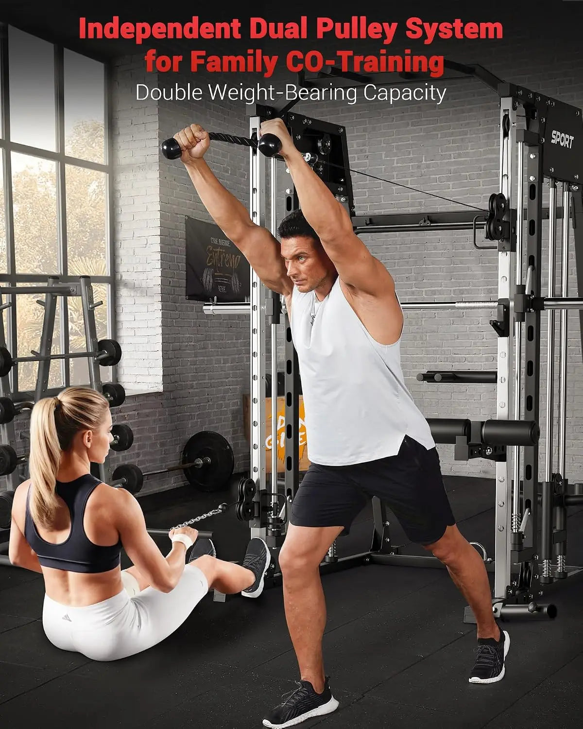 2,200 LBS All-in-One Smith Machine Home Gym, Squat Rack & Power Cage