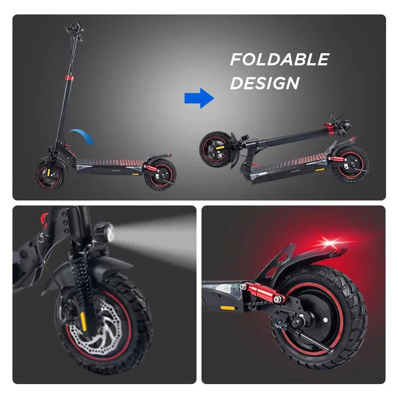 WildStride T4Pro Electric Scooter Adults 900W Peak Motor 48V 15Ah Battery 25-38 Miles Long Range 25MPH Max Speed 10" Off-Road Tires Foldable Dual Suspension LED Headlight Heavy Duty All Terrain E-Scooter for City Commute 25°